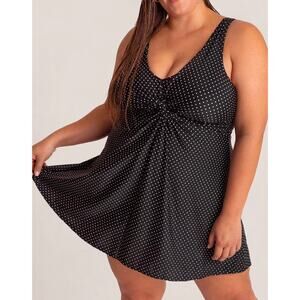 Shapermint Essentials Polka Dot Knot Front Swim Dress Women Size 4XL Black White